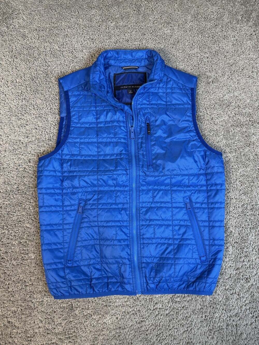 Tommy Hilfiger Vest Mens S Blue Quilted Insulated Full Zip Lightweight Primaloft
